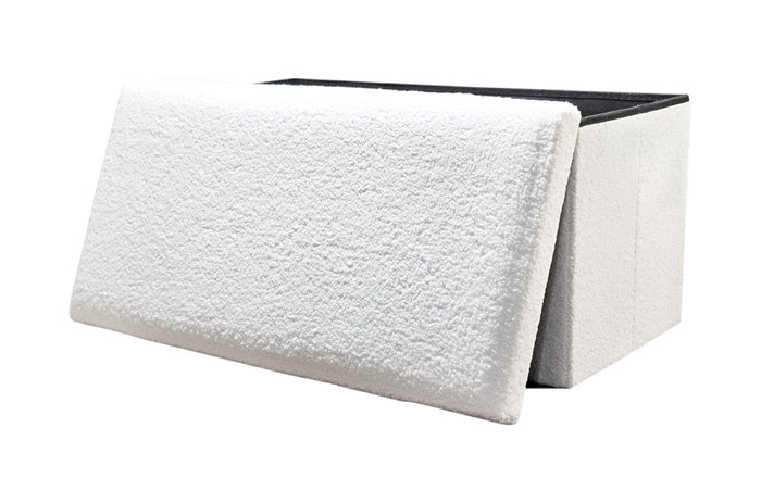 30" White Boucle Ottoman With Storage