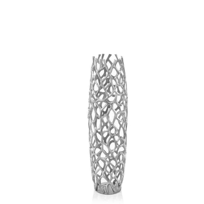 32" Aluminum Silver Twigs Cylinder Floor Vase