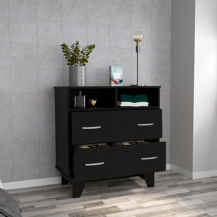 32" Black Wood Two Drawer Dresser