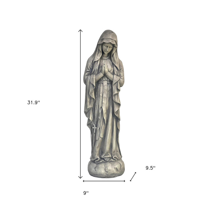 32" Gray Polyresin Virgin Mary Outdoor Statue