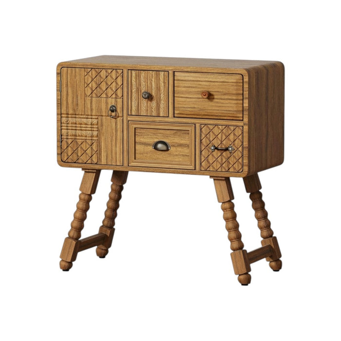 32" Sepia Solid Wood Console Accent Cabinet With Single Door And Four Drawers