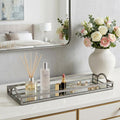 32" Silver Metal And Mirrored Glass Handmade Vanity Tray With Handles