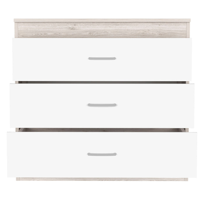 32" White And Gray Wood Three Drawer Dresser