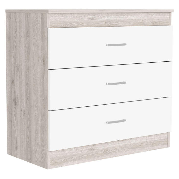 32" White And Gray Wood Three Drawer Dresser