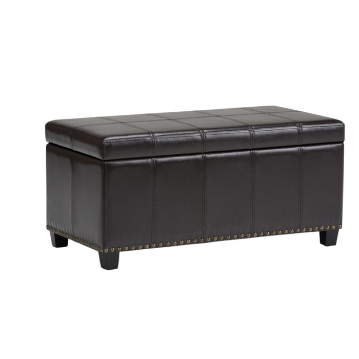 33" Brown and Espresso Faux Leather and Solid Wood Upholstered Storage Bench With Flip Top