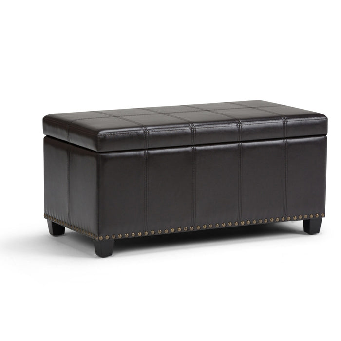 33" Brown and Espresso Faux Leather and Solid Wood Upholstered Storage Bench With Flip Top