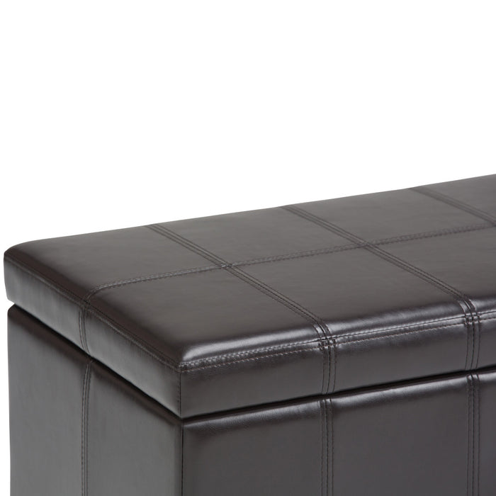 33" Brown and Espresso Faux Leather and Solid Wood Upholstered Storage Bench With Flip Top