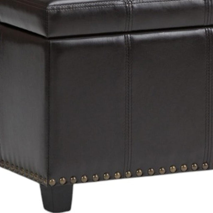 33" Brown and Espresso Faux Leather and Solid Wood Upholstered Storage Bench With Flip Top