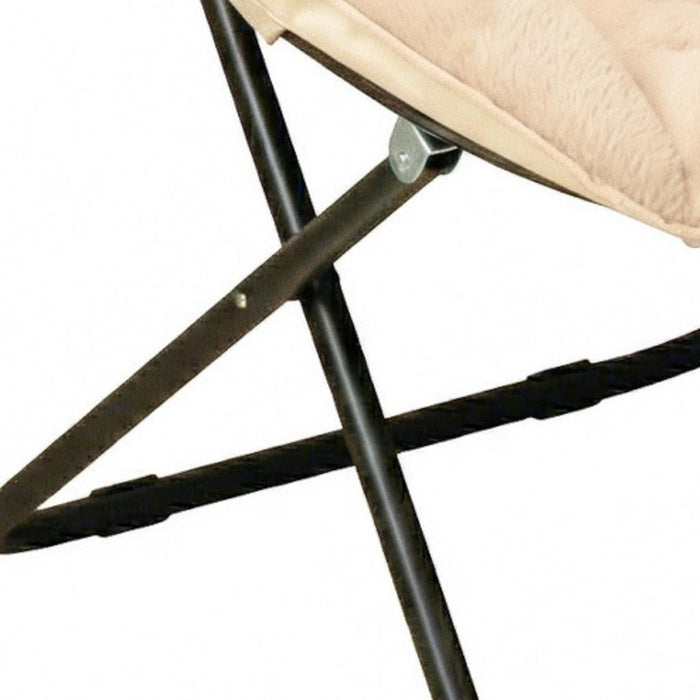 33" Champagne and Black Tufted Faux Fur and Metal Folding Lounge Chair
