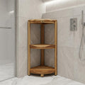 33" Natural Teak Corner Shower Bench With Shelf