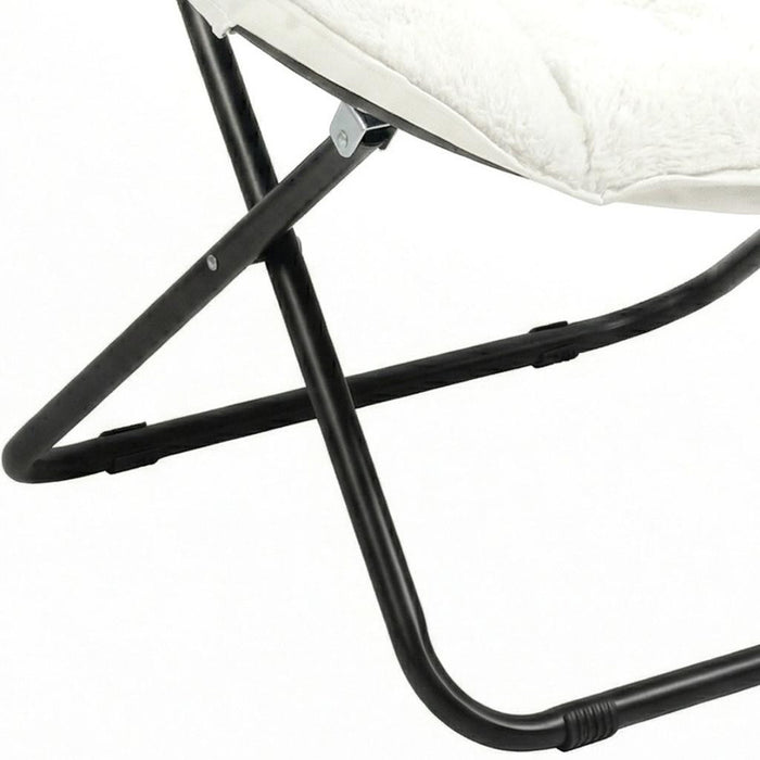33" White Tufted Faux Fur and Metal Folding Lounge Chair