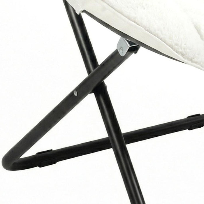 33" White Tufted Faux Fur and Metal Folding Lounge Chair
