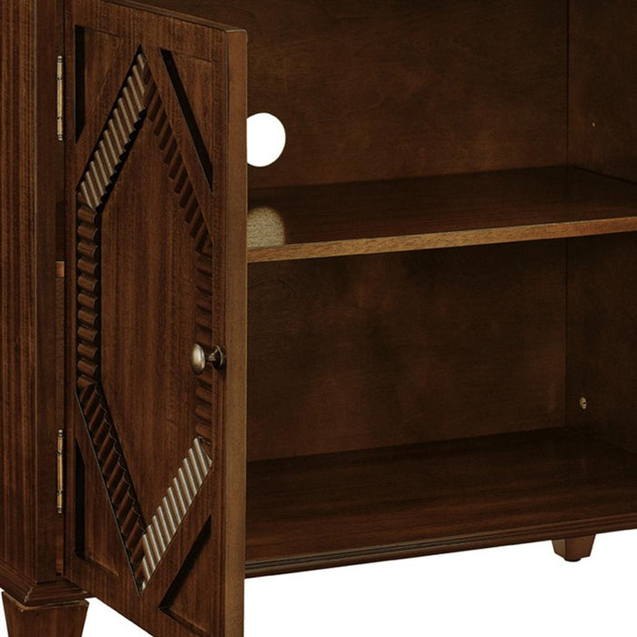34" Brown Wood Carved Geometric Accent Cabinet With Two Doors