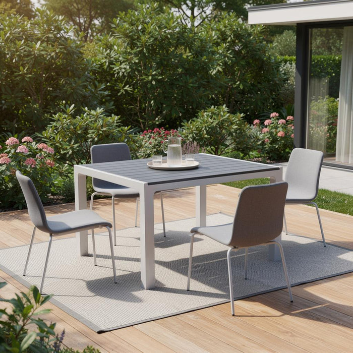 35" Gray And Slate Gray Heavy Duty Plastic Square Outdoor Table with Umbrella Hole