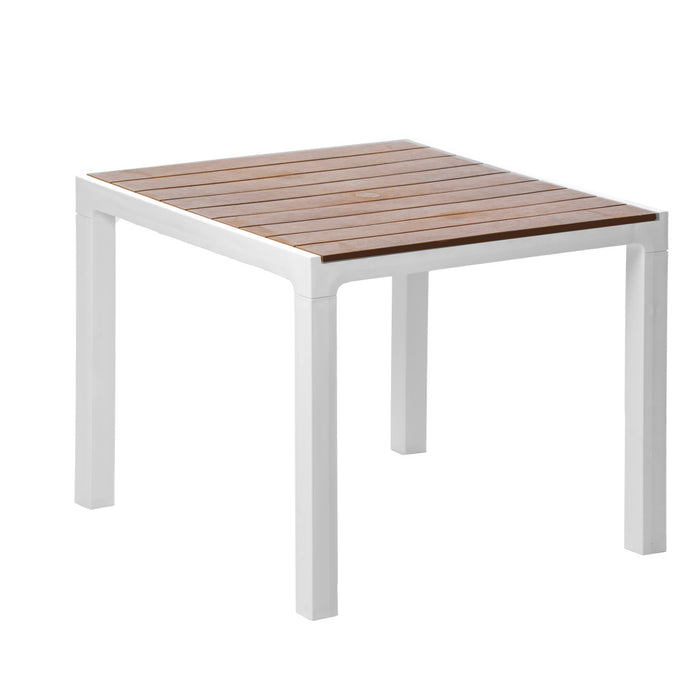 35" White And Brown Heavy Duty Plastic Square Outdoor Table With Umbrella Hole