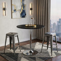 36" Black and Silver Wood and Metal Pedestal Base Round Top Dining Table