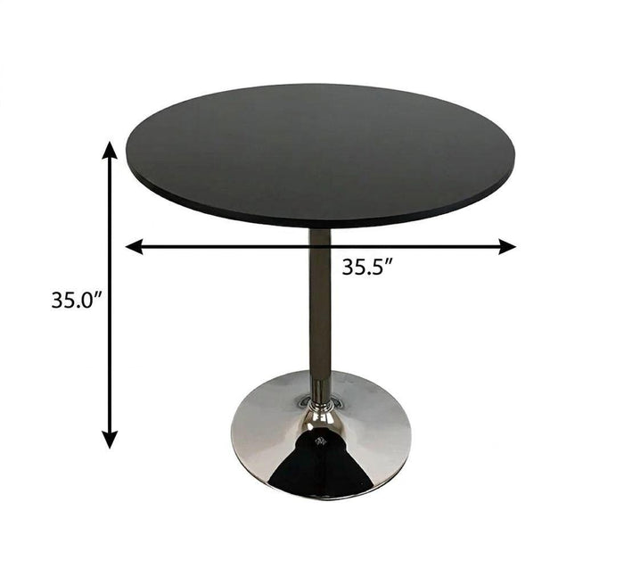 36" Black and Silver Wood and Metal Pedestal Base Round Top Dining Table
