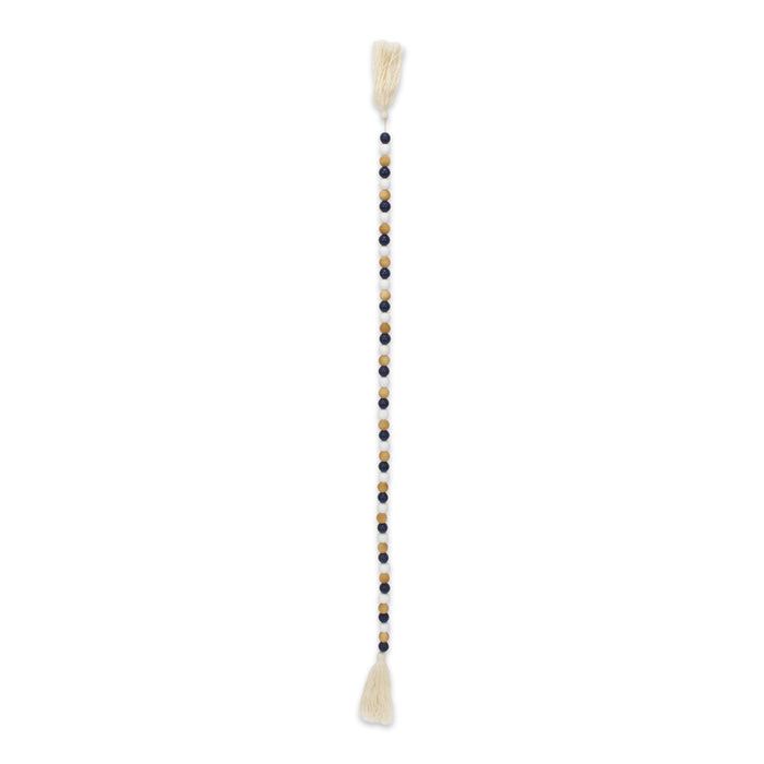 36" Blue Natural And White Wood Hand Painted Decorative Tassel