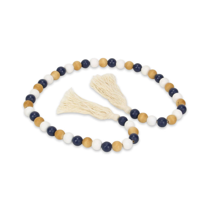 36" Blue Natural And White Wood Hand Painted Decorative Tassel