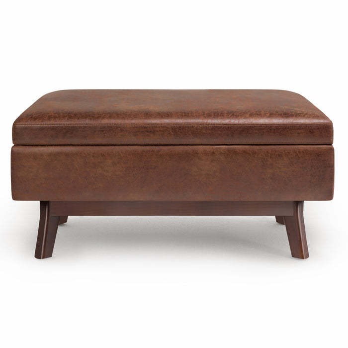 36" Brown Faux Leather Ottoman With Storage