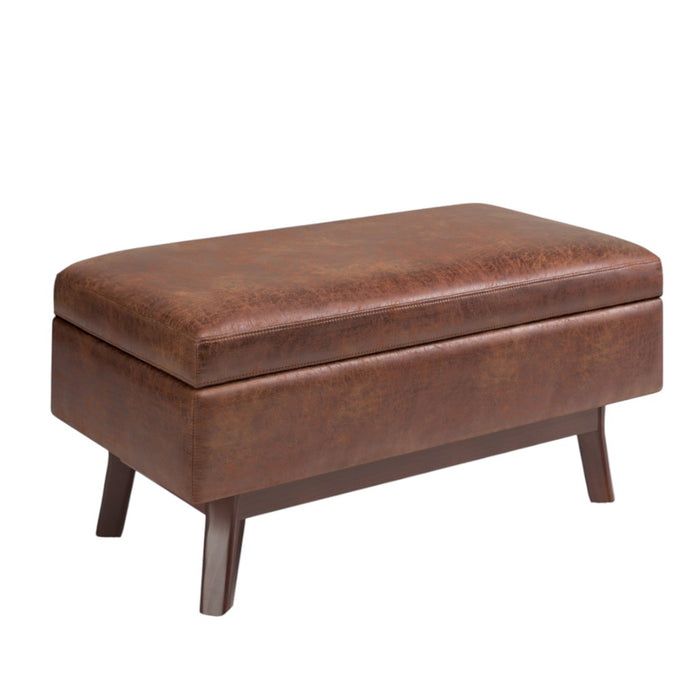36" Brown Faux Leather Ottoman With Storage