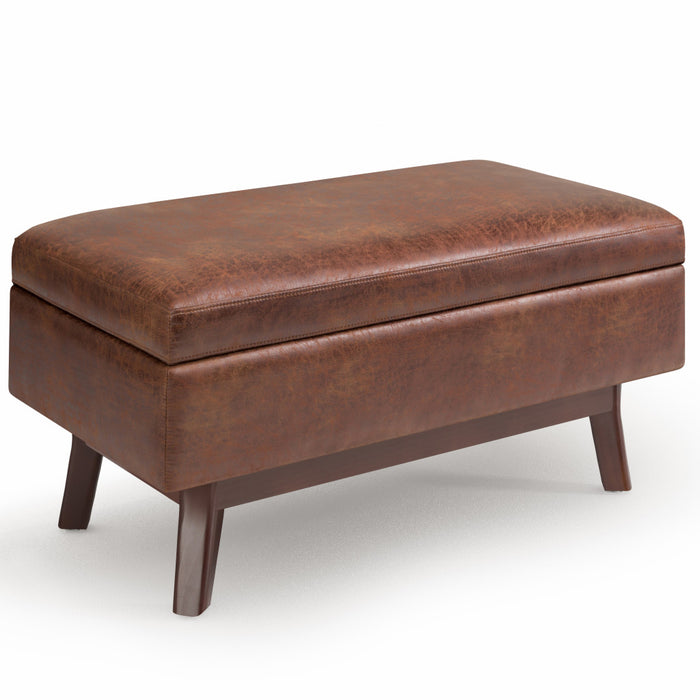 36" Brown Faux Leather Ottoman With Storage