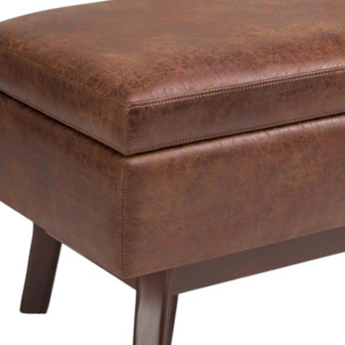 36" Brown Faux Leather Ottoman With Storage