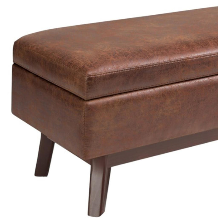 36" Brown Faux Leather Ottoman With Storage