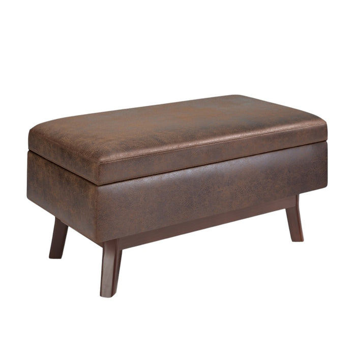 36" Chestnut And Brown Faux Leather Ottoman With Storage
