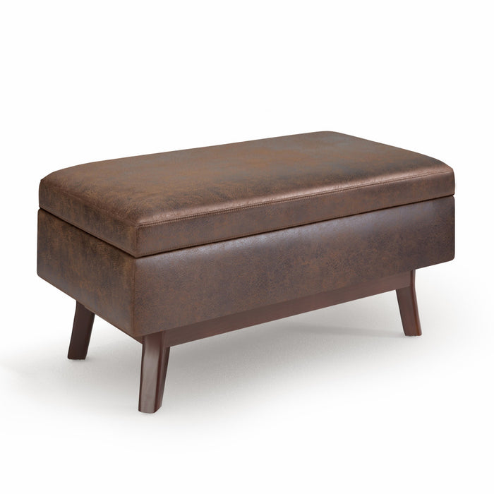 36" Chestnut And Brown Faux Leather Ottoman With Storage