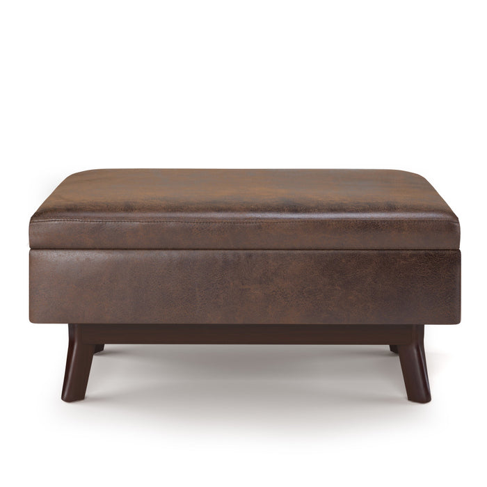 36" Chestnut And Brown Faux Leather Ottoman With Storage