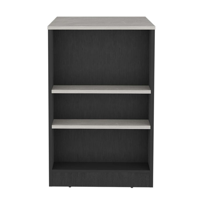 36" Gray and Black Faux Marble and Wood Kitchen Island With Storage