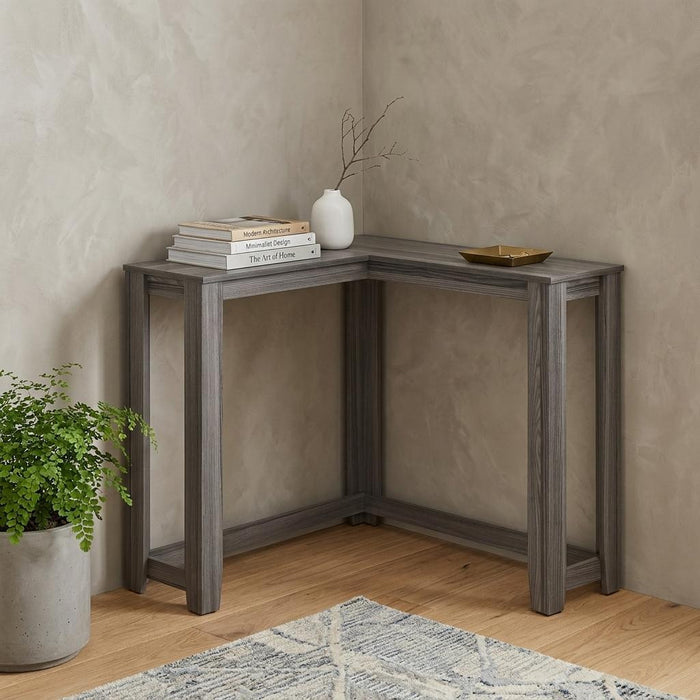36" Gray Wood Corner Frame Console Table