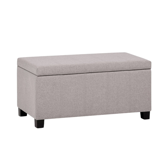 36" Light Gray and Dark Brown Faux Linen and Solid Wood Upholstered Storage Bench With Flip Top