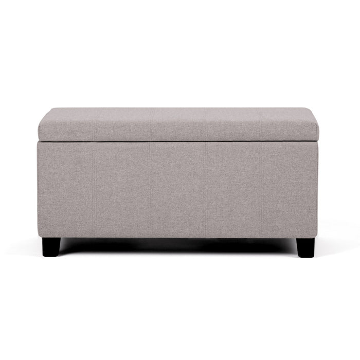 36" Light Gray and Dark Brown Faux Linen and Solid Wood Upholstered Storage Bench With Flip Top
