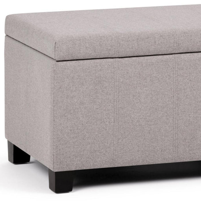 36" Light Gray and Dark Brown Faux Linen and Solid Wood Upholstered Storage Bench With Flip Top