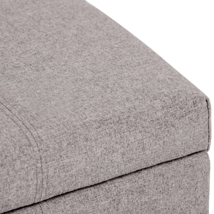 36" Light Gray and Dark Brown Faux Linen and Solid Wood Upholstered Storage Bench With Flip Top