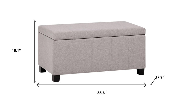 36" Light Gray and Dark Brown Faux Linen and Solid Wood Upholstered Storage Bench With Flip Top