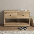 36" Natural and Oak Wood Storage Bench With Drawers Shoe Storage And Shelves