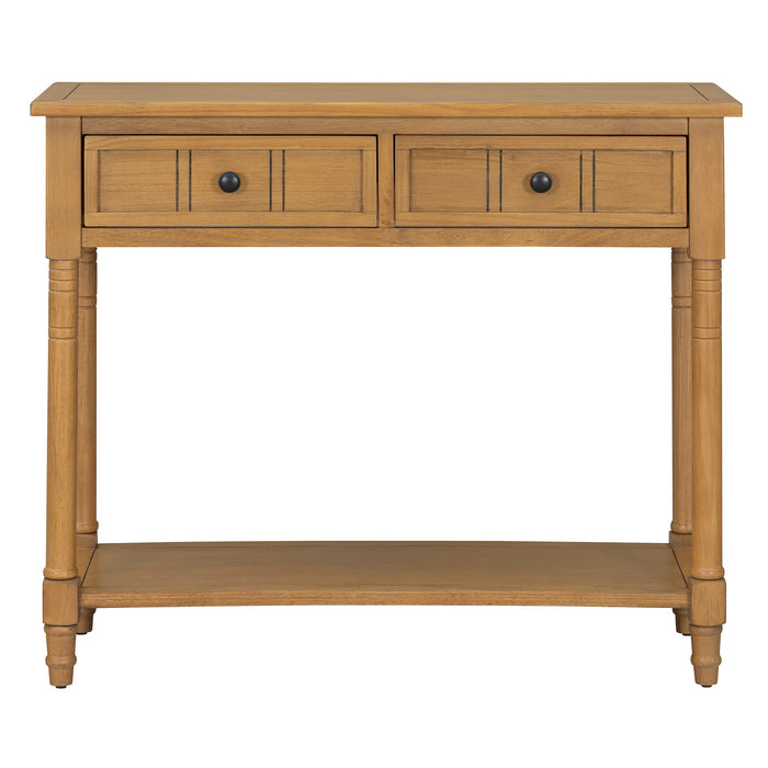 36" Natural Solid Wood Console Table With Shelf And Two Drawers