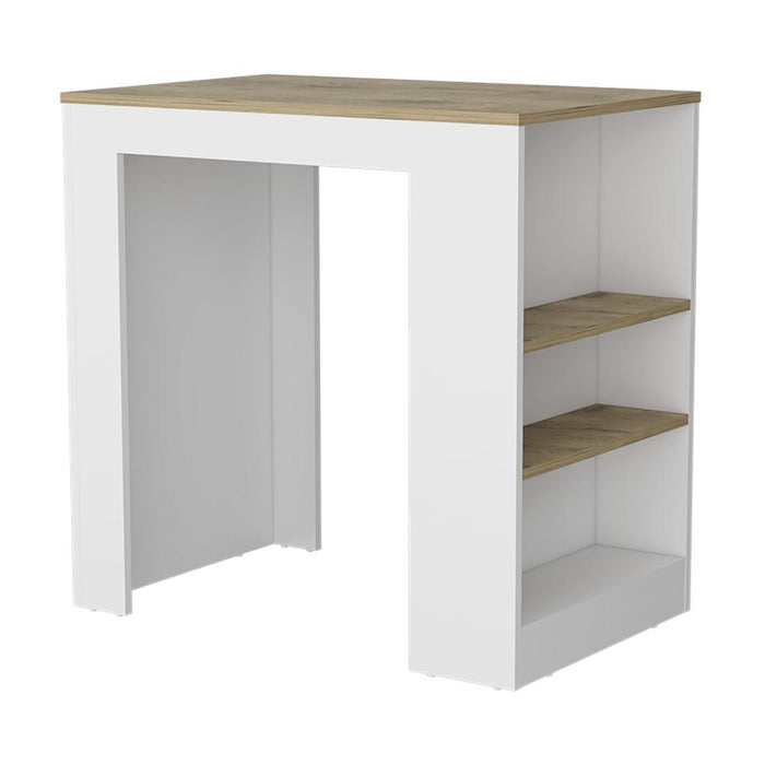 36" Oak and White Wood Kitchen Island With Storage