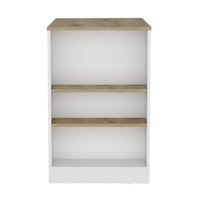 36" Oak and White Wood Kitchen Island With Storage