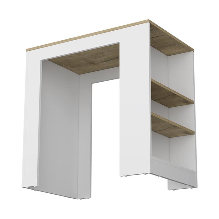 36" Oak and White Wood Kitchen Island With Storage