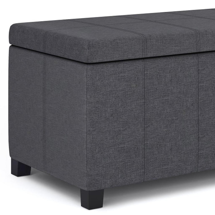 36" Slate Gray and Dark Brown Faux Linen and Solid Wood Upholstered Storage Bench With Flip Top