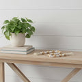 38" White And Natural Wood And Fabric Hand Painted Decorative Tassel
