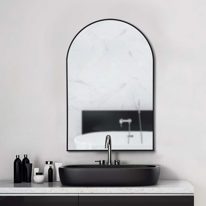 39" Black Arch Metal Framed Bathroom Vanity Mirror