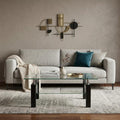39" Clear and Black Glass and Steel Coffee Table With Shelf