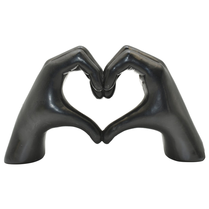 4" Black Resin Heart Hands Tabletop Sculpture