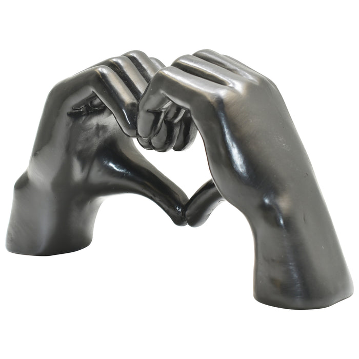 4" Black Resin Heart Hands Tabletop Sculpture