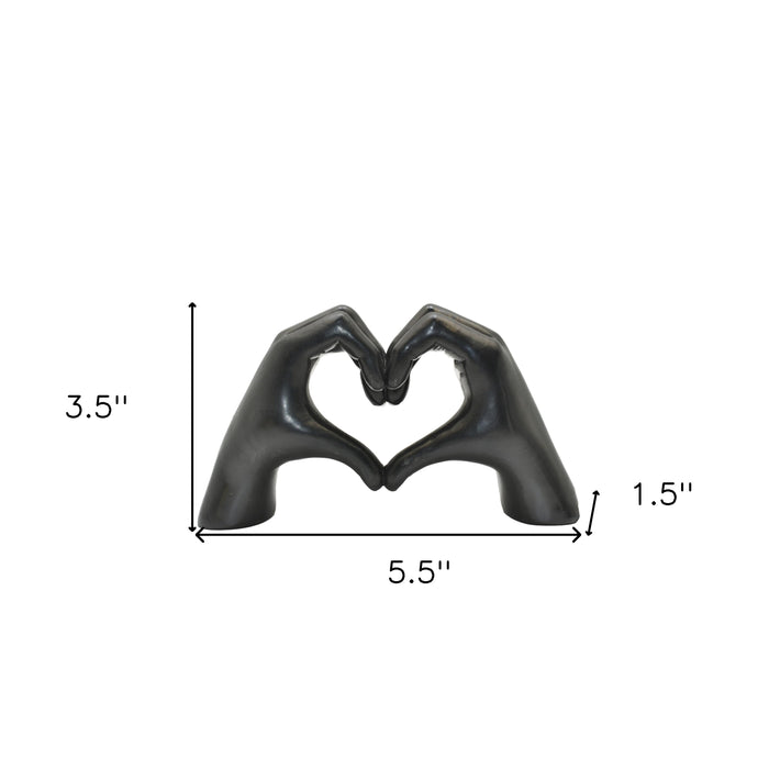 4" Black Resin Heart Hands Tabletop Sculpture